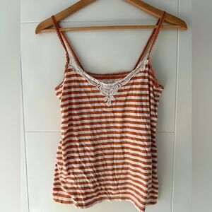 Hollister Orange and White Striped Cami with Lace